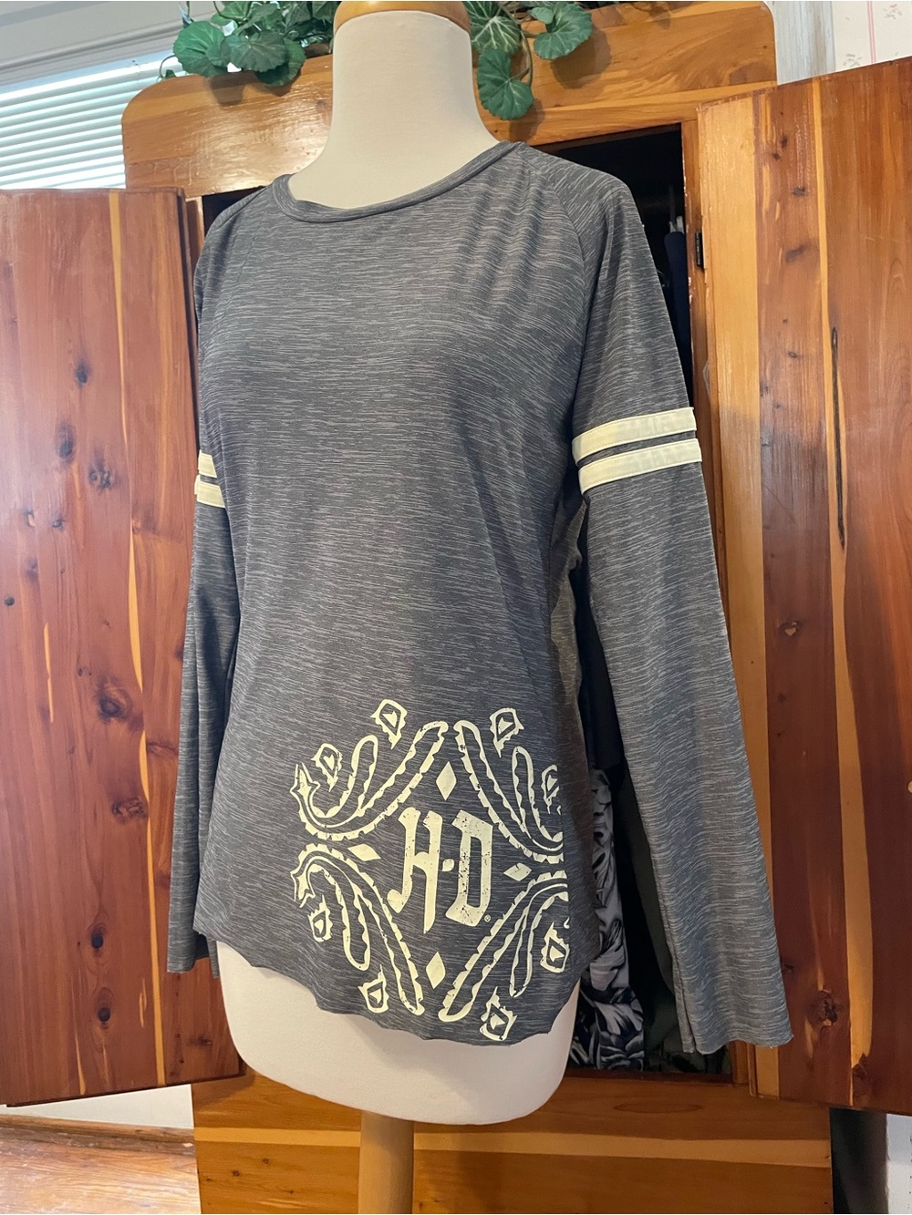 Harley-Davidson Women's Gray Long-Sleeve Graphic Top with Cream Accent
